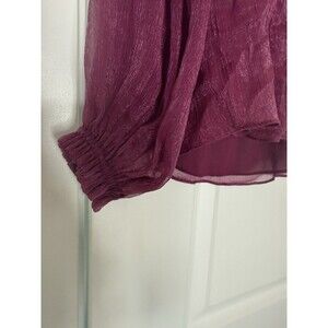 Shimmer Chiffon Top Womens Size XS Magenta Puff Long Sleeve Sheer Blouse Do+Be